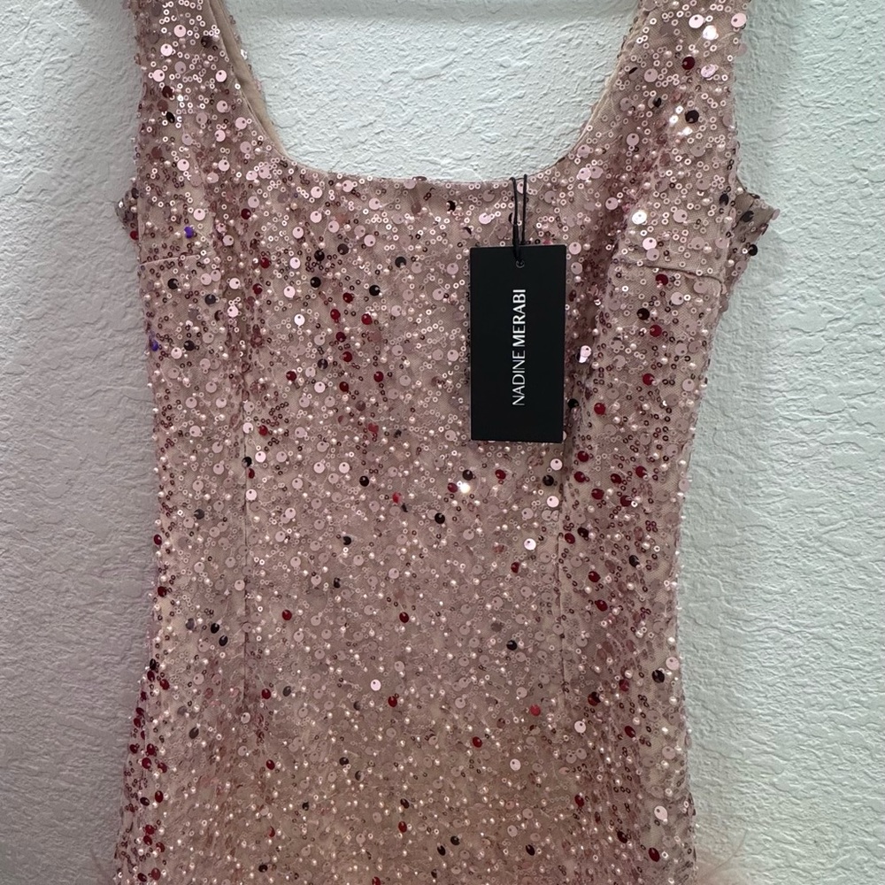 NADINE MERABI Blush Sequin Dress